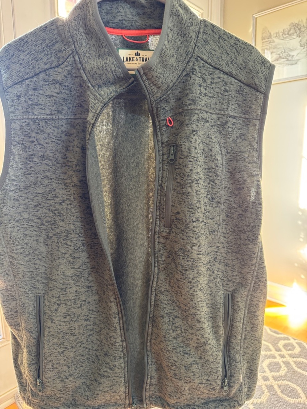 Lake & Trail Heathered Gray green  Fleece Vest men’s L